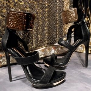 BCBGMaxAzria Black Heels with Gold Detail